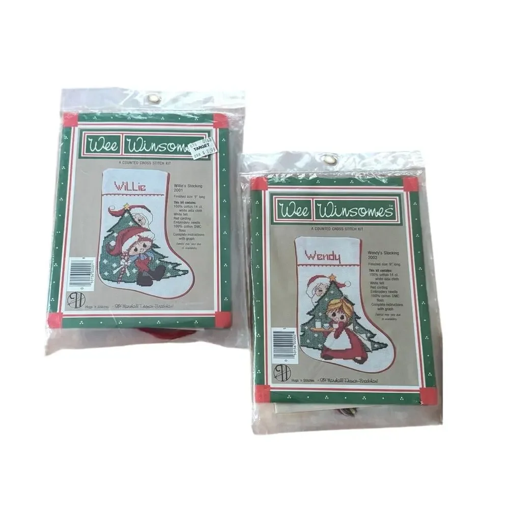 Wee Winsomes Christmas Cross Stitch Stocking Kits Set of 2 For Boy and Girl 9